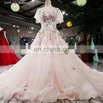 LS00414 party long dress pink applique long train luxury see through fat women big ass evening dress