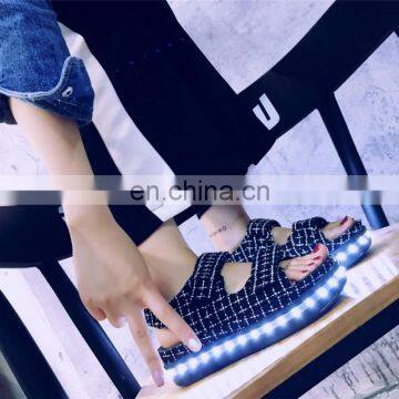 New Design 7colors Light Shoes Comfort Low Platform Womens Summer Plaid USB Charge Led Luminous Sandals Ladies LED Shoes photo-3