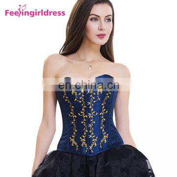 New Style Sexy Women Blue 10 Plastic Bones Overbust Punishment Corset