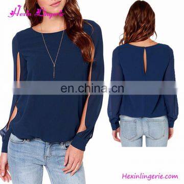 Without Moq Fashion Black Long Sleeves Running Blank Fitted Lady T-shirt photo-5