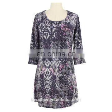 Hot New design Floral Printed 3/4 long sleeve Factory Price smock dress