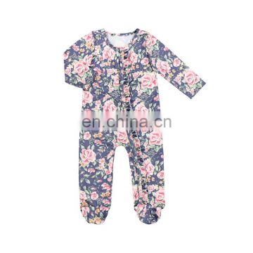 Long Sleeve Baby Rompers Newborn Floral Rompers Footied Pajamas