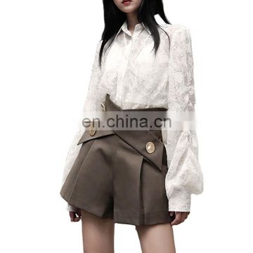 High Waist Asymmteircal Loose Patchwork Women Shorts