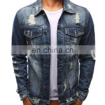 Wholesale Distressed bulk Denim Jacket Ripped Jean Coat Jacket For Men