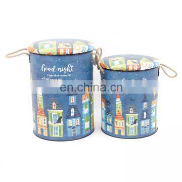 Customized home storage indoor metal round bins sets printing PVC customized logo kitchen compost storage bin