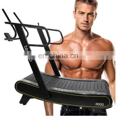 Shock absorbing rubber slats gym curved manual treadmill gym running treadmill commercial treadmill