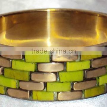 Lime Green Bone Chips Designer Bangle With Brass Frame For Women , Fancy Women Bangle 11838