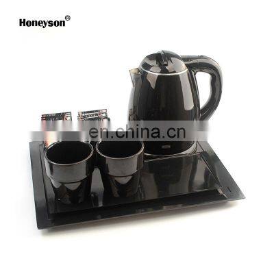 hotel kettle/hotel guest room product double shell 1.2L electric kettle with welcome tray set/electric kettle with teapot set