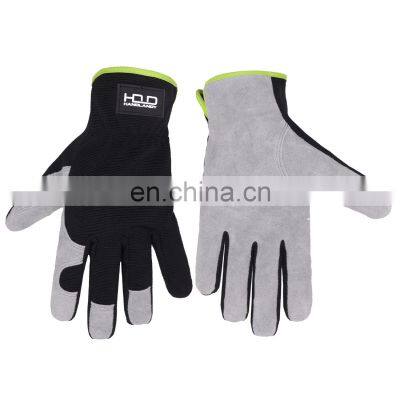 HANDLANDY Flexible Soft Black Split Cowhide Leather Light Duty Work Hand Protection Gloves Short Garden Gloves With Cotton Liner