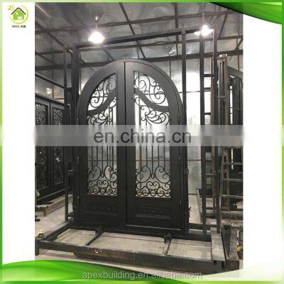 Custom Made Opening Glass Unique Scroll Design Single Panel Swing Raw Material French Entry Security Wrought Iron Exterior Doors photo-4