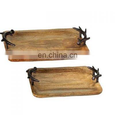 wooden carved deer handle tray