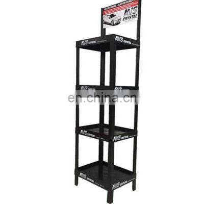 retail 4 shelves black floor standing PVC shelf beverage water bottle rack display stand