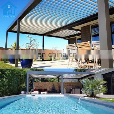 Motorized Opening Louvered Roof Swimming Pool Pergola House With LED Strips aluminum retractable pergola