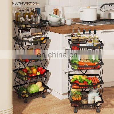 In Stock Foldable Carbon Steel Kitchen Vegetable Storage Racks Shelves Fruit Basket