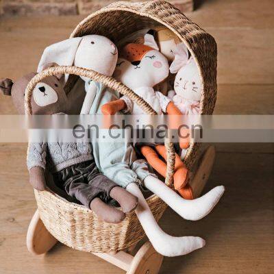 High Quality Rustic Seagrass Pram Basket Doll Stroller Trolley For Kids Wicker Shopping Basket Wholesale Supplier