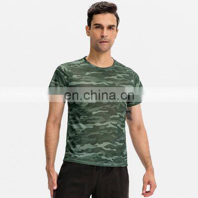 Quick Dry 100% Polyester Camo Printed Sports Gym Shirt Men's Workout Training Wear T-Shirt Loose Short Sleeve Fitness Top photo-5