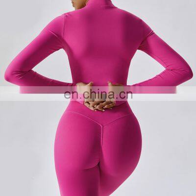 Custom Full Zipper Sports Slim Four Way Stretch Jackets Women Long Sleeve Yoga Crop Tops photo-2