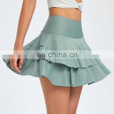 2023 New Style High Waist Badminton Tennis Sports Layered Ruffle Hem Cake Mini Skirt Shorts Lining Fitness Dance Wear For Women photo-2