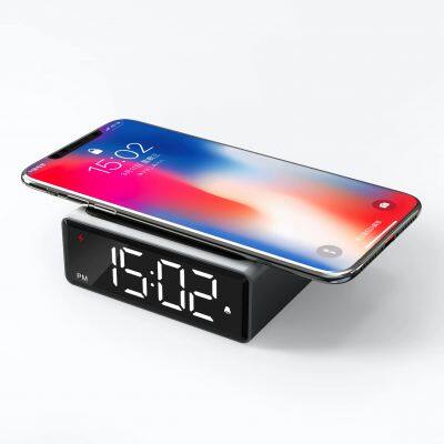 Desk Digital LED Clock Standard Wireless Charge Station Bedroom Office Table Mobile Phone Alarm Clock Wireless Charger