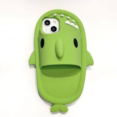 Cartoon 3D Green Shark Shock-proof Silicone Phone Case Back Cover Protective Case for Mobile Phone 13 14 15pro Max photo-3