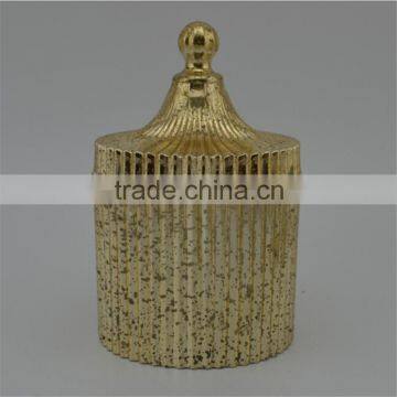 Mercury Gold Ribbed Fluted Glass Jar With Lid / Crystal Glass Candy Jar /Hand Pressed Quality Choice photo-5
