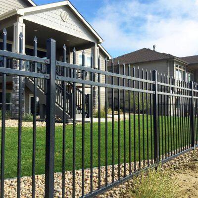 Modern Black Security Picket Fence - Zinc Steel Wrought Iron Flat Top Design