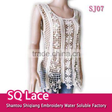 2016 ladies hot/cotton embroidery lace /hollow out lace vest