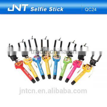 Cute OEM colorful cartoon wired selfie stick monopod for mobile device QC24