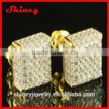 new model 2014 fashion bling hot selling mciro pave cube 18k gold earrings