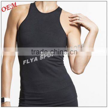 High quality compression fabric high neck racer back muscle tank top for women