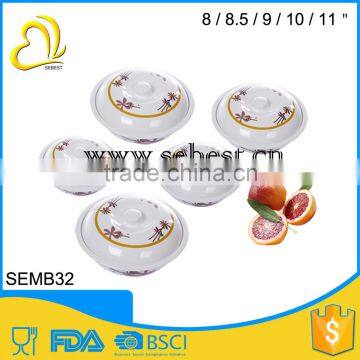 Plastice bowl with lid; melamine round lid bowl