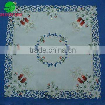 christmas table cloth with the embroidery of X'mas flower and candle