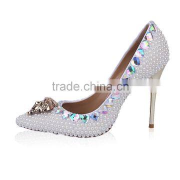 Guangzhou Leather Dress Shoes Lady Crystal Fashion High Heels Quality Heels Production With Metal Gold Heel photo-2