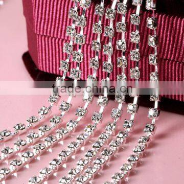 SS6 to SS38 Silver Plating Wholesales AAA Quality Shinny Crystal Cup Roll Rhinestone Chain for Jewelry Cheapest