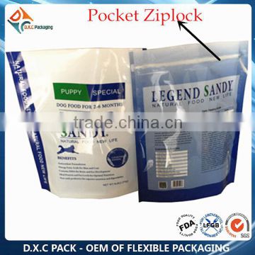 Standing Up Plastic Pet Food Packaging Bags With Pocket Zip