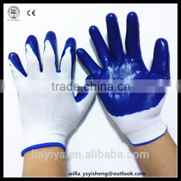 Wholesale thirteen needle woven nylon core yarn orange nitrile dipped gloves