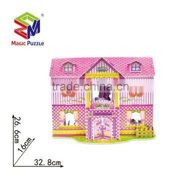 Double Deck Pink Princess Castle 3D Paper Cardboard Jigsaw Puzzle