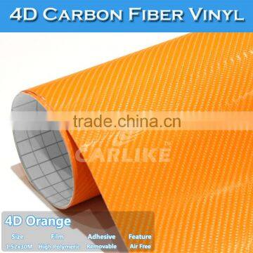 CARLIKE Made In China Orange 4D Carbon Fiber Car Wrap Vinyl Film