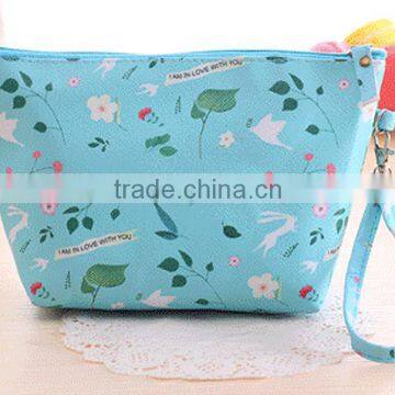 Forest fresh design large volume PU leather cosmetic bag with handle for travel storage