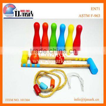 3 in 1 wooden toy bowling/ring toss/croquet