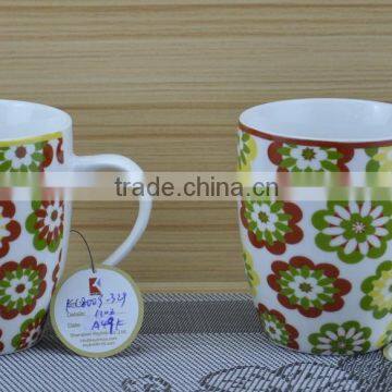 11OZ flower design with bright color decal print tea cups, shiny surface porcelain mug, KL5016-336