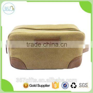 Factory Wholesale split joint canvas and PU Cosmetic Bag for men to travel