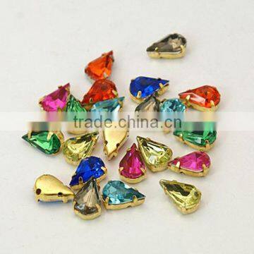 Sew on Rhinestone Claw Setting, Sew on rhinestone in Settings, 1000pcs/bag(GACR-A001-8x13-G)