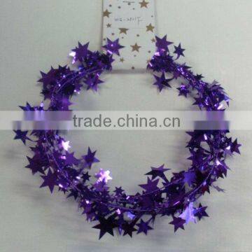 HOT SALE ! 9 Feet Metallic Purple Wired Star CHristmas Present Wrapping Tinsel Garlands