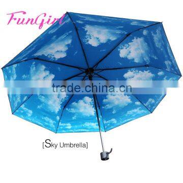 Blue Sky and Cloud Photo Printing Umbrella 3 Fold Umbrella And Windproof Umbrella