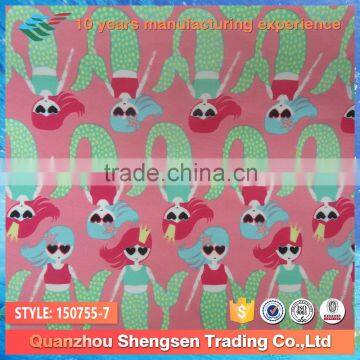 2015 top selling beachwear fabric,polyester printed cartoon girl fish fabric