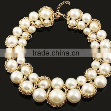 Golden alloy handmade imitation pearl necklace