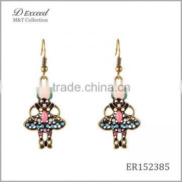 Hot New Designs Ladies Jewellery Earrings Vintage Dancing Girl Silver Plating Drop Earrings