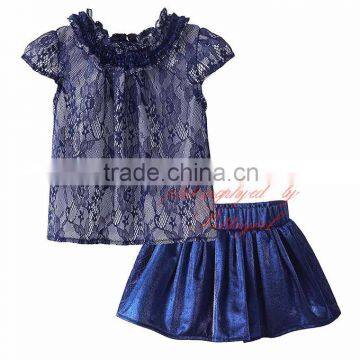 Pettigirl Girls Clothing Sets With Lace Top And Navy Skirt Grace Kids Suit Wholesale Baby Wear CS81207-13L