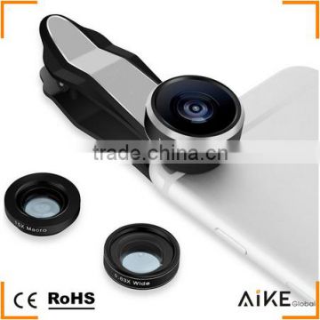 HD Optical Camera Lens Mobile Phone Lens 198 Degree Fisheye Lens 0.63X Wide-angle 15X Macro 3in1 Lens